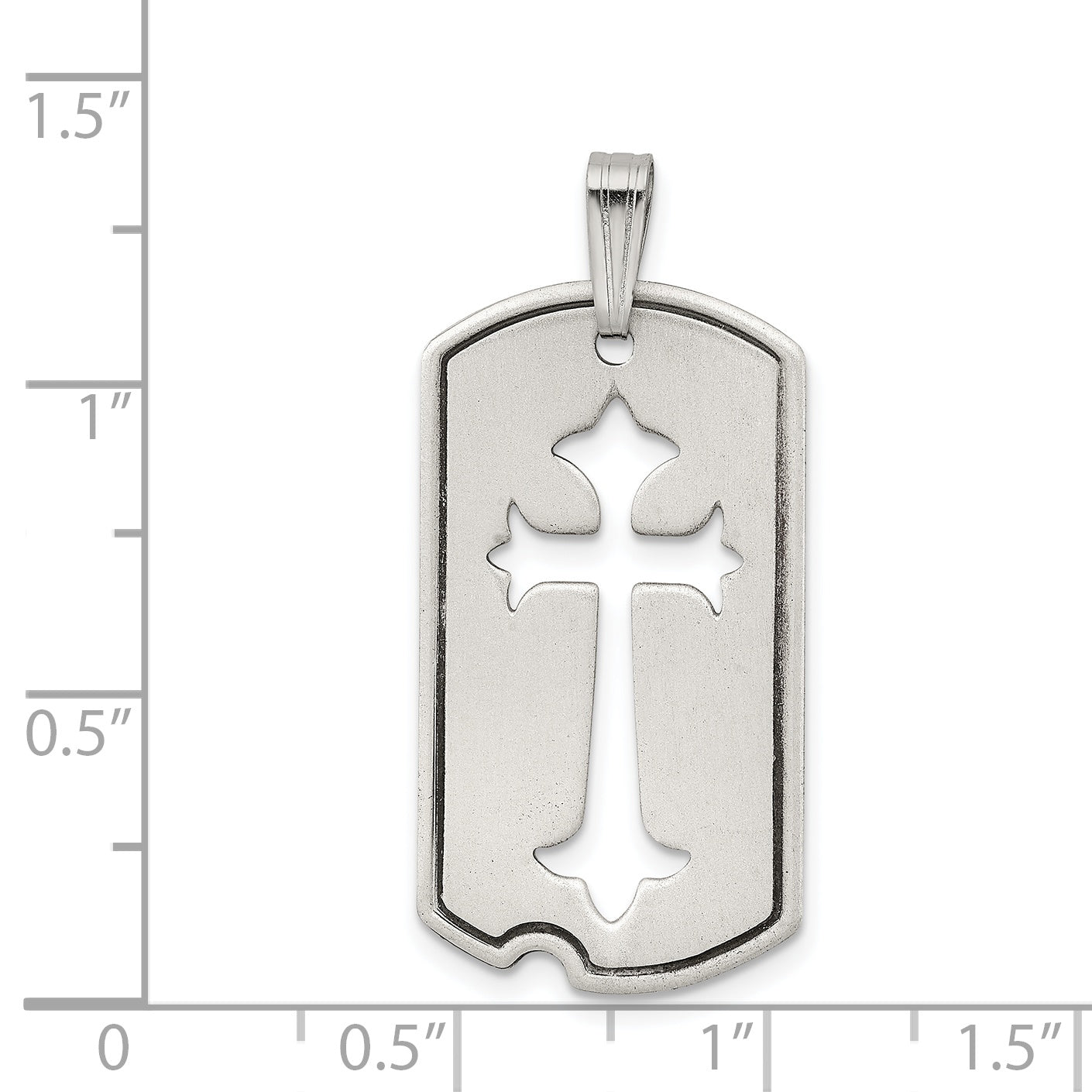 Sterling Silver Satin Antiqued Dog Tag With Cut Out Cross Pendant