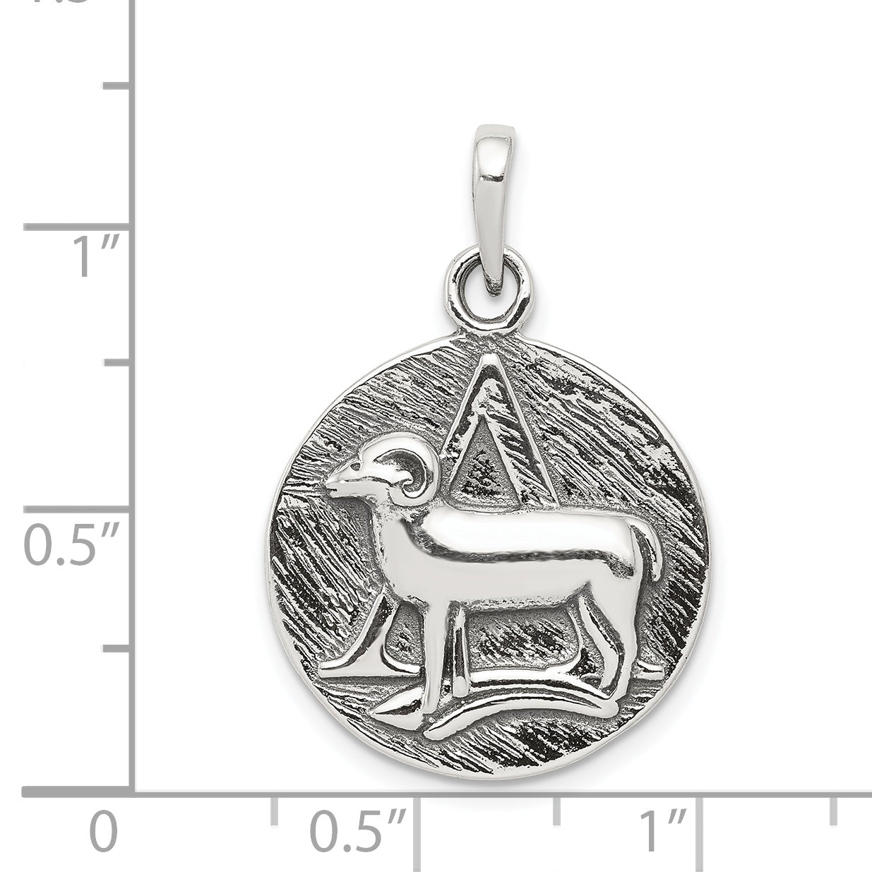 Sterling Silver Polished Antique Finish Aries Horoscope Zodiac Pendant