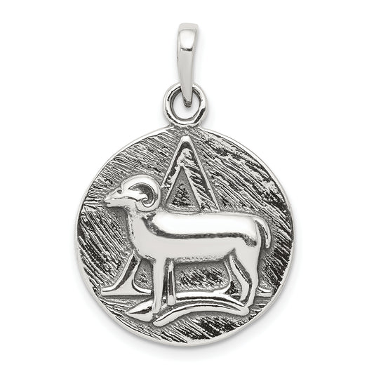 Sterling Silver Polished Antique Finish Aries Horoscope Zodiac Pendant