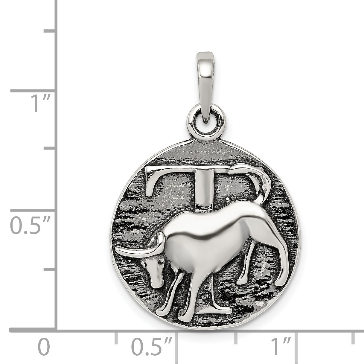 Sterling Silver Polished Antique Finish Taurus Horoscope Zodiac Pendant