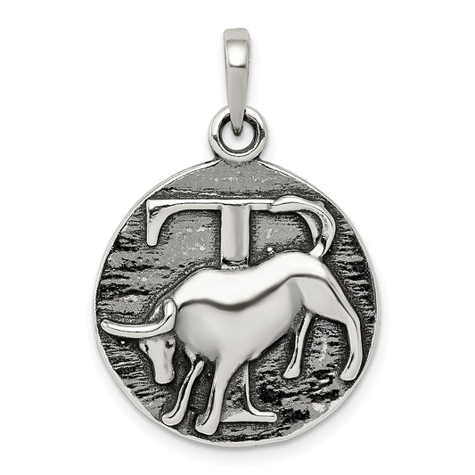 Sterling Silver Polished Antique Finish Taurus Horoscope Zodiac Pendant