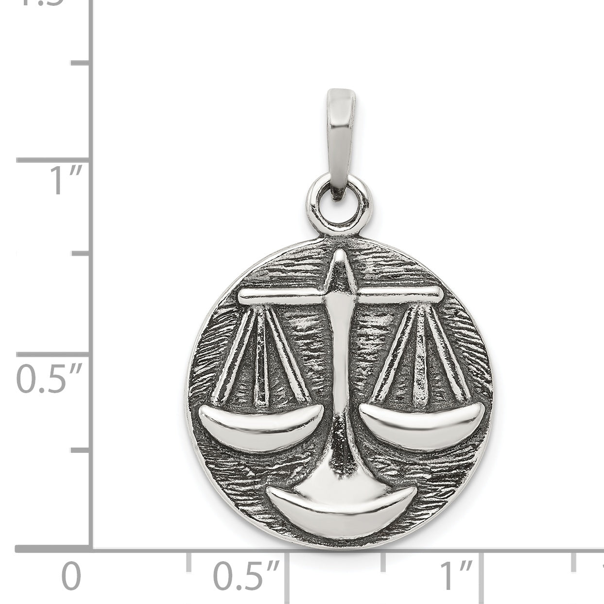 Sterling Silver Polished Antique Finish Libra Horoscope Zodiac Pendant