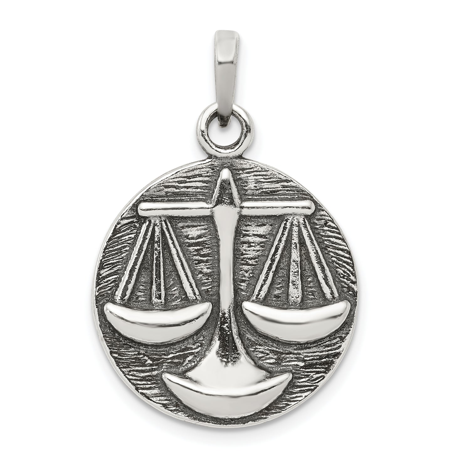 Sterling Silver Polished Antique Finish Libra Horoscope Zodiac Pendant