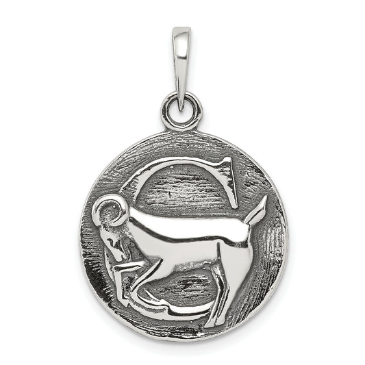 Sterling Silver Polished Antique Finish Capricorn Horoscope Zodiac Pendant