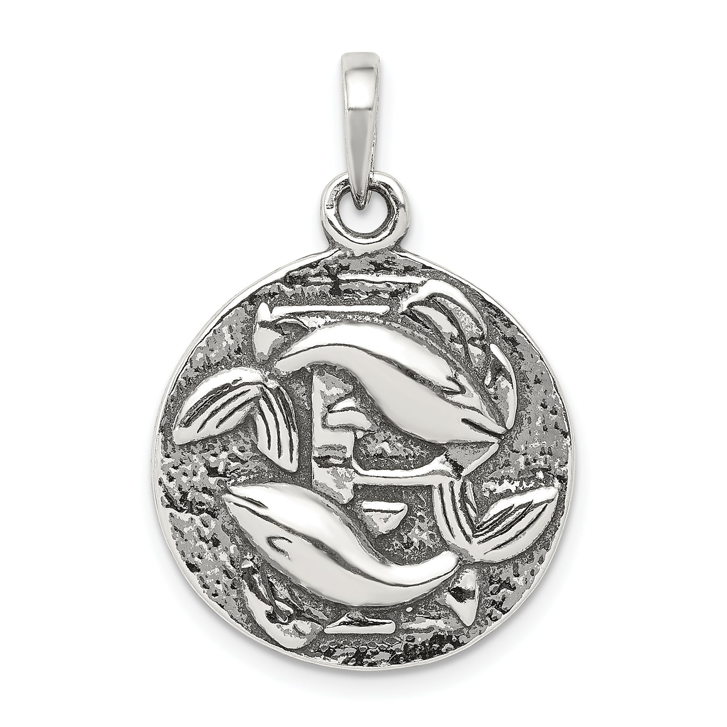 Sterling Silver Polished Antique Finish Pisces Horoscope Zodiac Pendant