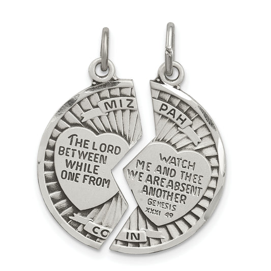 Sterling Silver Satin Antiqued 2-Piece Mizpah Pendant