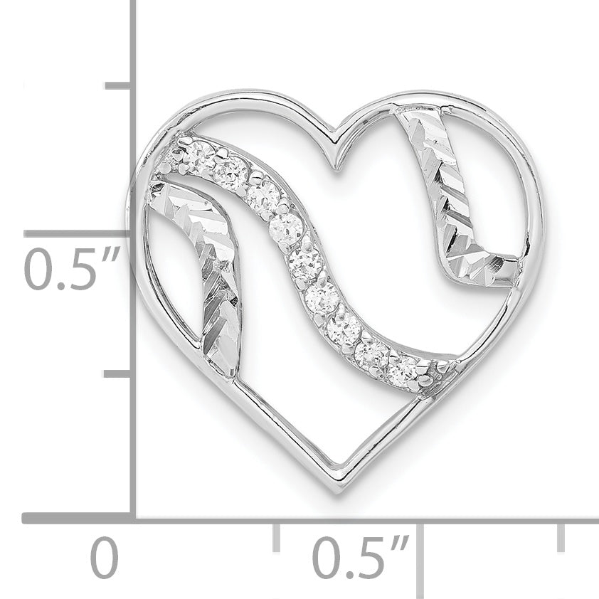 Sterling Silver Polished & Diamond-Cut Cz Heart Slide Pendant