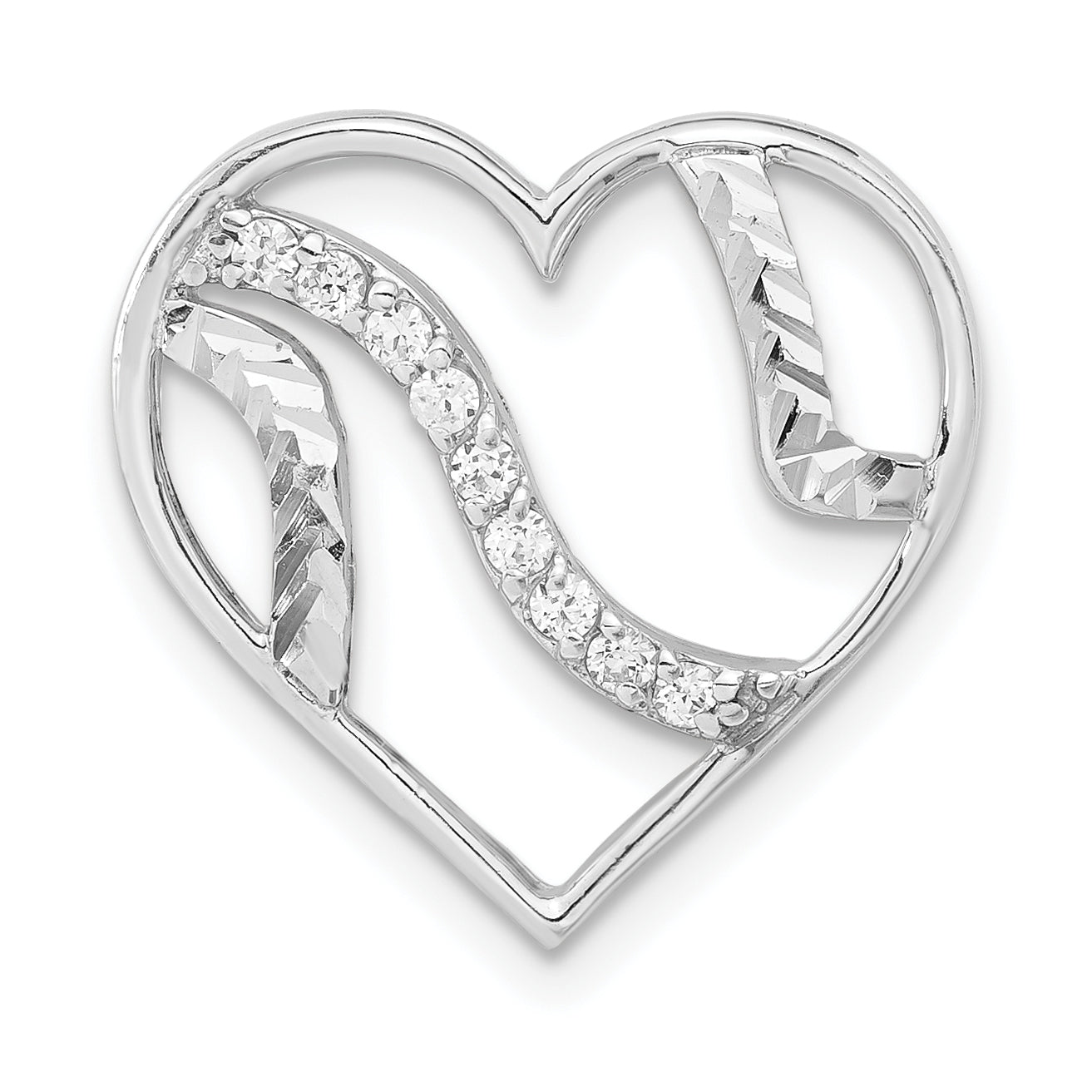 Sterling Silver Polished & Diamond-Cut Cz Heart Slide Pendant