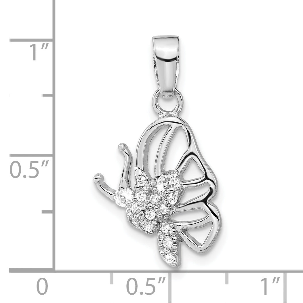 Sterling Silver Rhodium-Plated Cz Butterfly Pendant