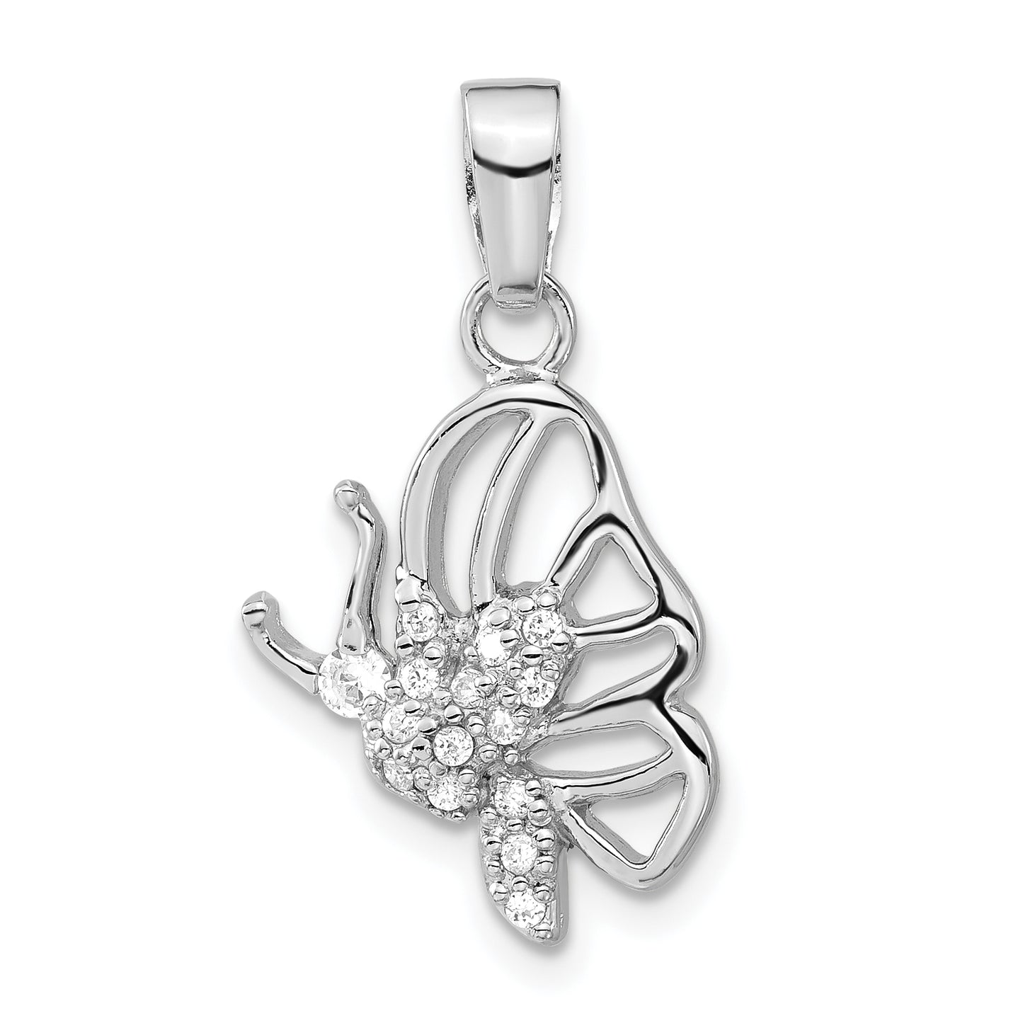 Sterling Silver Rhodium-Plated Cz Butterfly Pendant