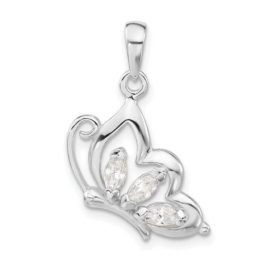 Sterling Silver Cz Butterfly Pendant