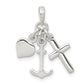 Sterling Silver Polished Anchor Heart And Cross Pendant