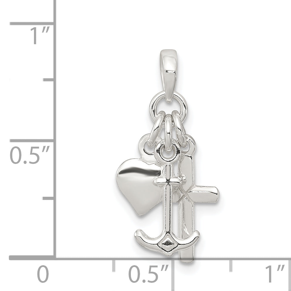 Sterling Silver Polished Anchor Heart And Cross Pendant