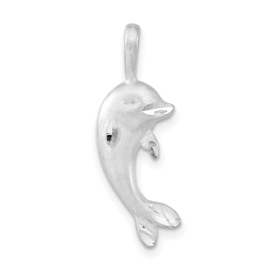 Sterling Silver Satin & Diamond-Cut Dolphin Pendant