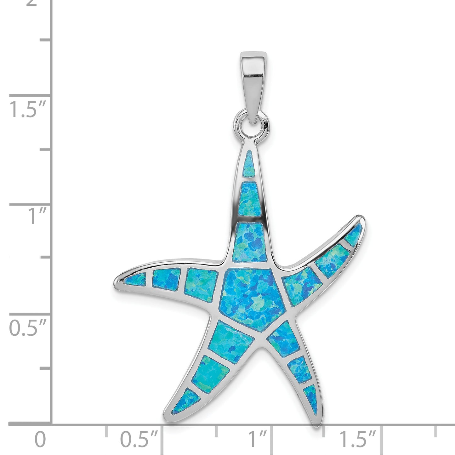 Sterling Silver Rhodium-Plated Blue Inlay Created Opal Starfish Pendant