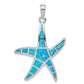 Sterling Silver Rhodium-Plated Blue Inlay Created Opal Starfish Pendant