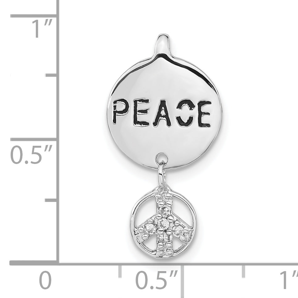 Sterling Silver Polished & Antiqued Cz Peace Pendant