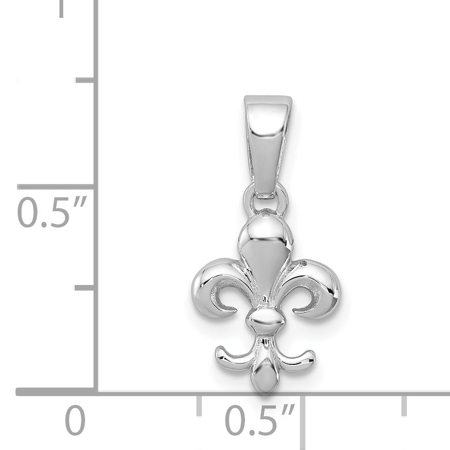 Sterling Silver Rhodium Plated Fleur De Lis Pendant