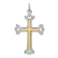 Sterling Silver Rhodium-Plated Polished Vermeil Budded Cross Pendant