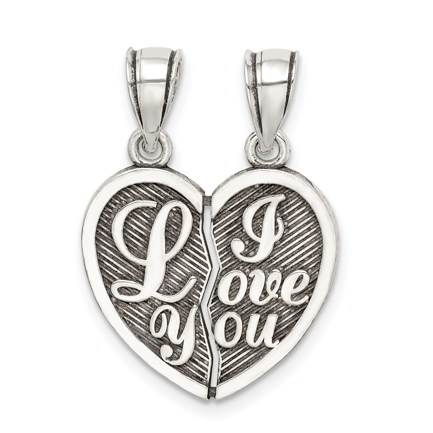 Sterling Silver Antiqued Mini I Love You Break Apart Heart Pendant