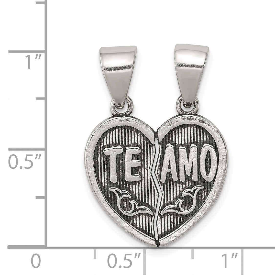 Sterling Silver Antiqued Te Amo Break Apart Heart Pendant