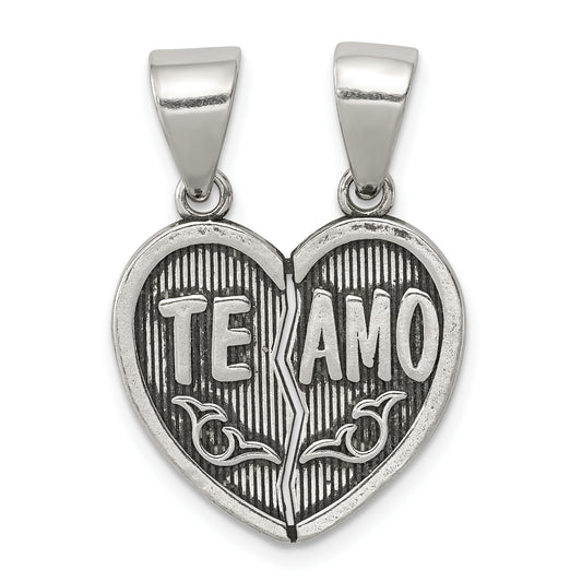 Sterling Silver Antiqued Te Amo Break Apart Heart Pendant