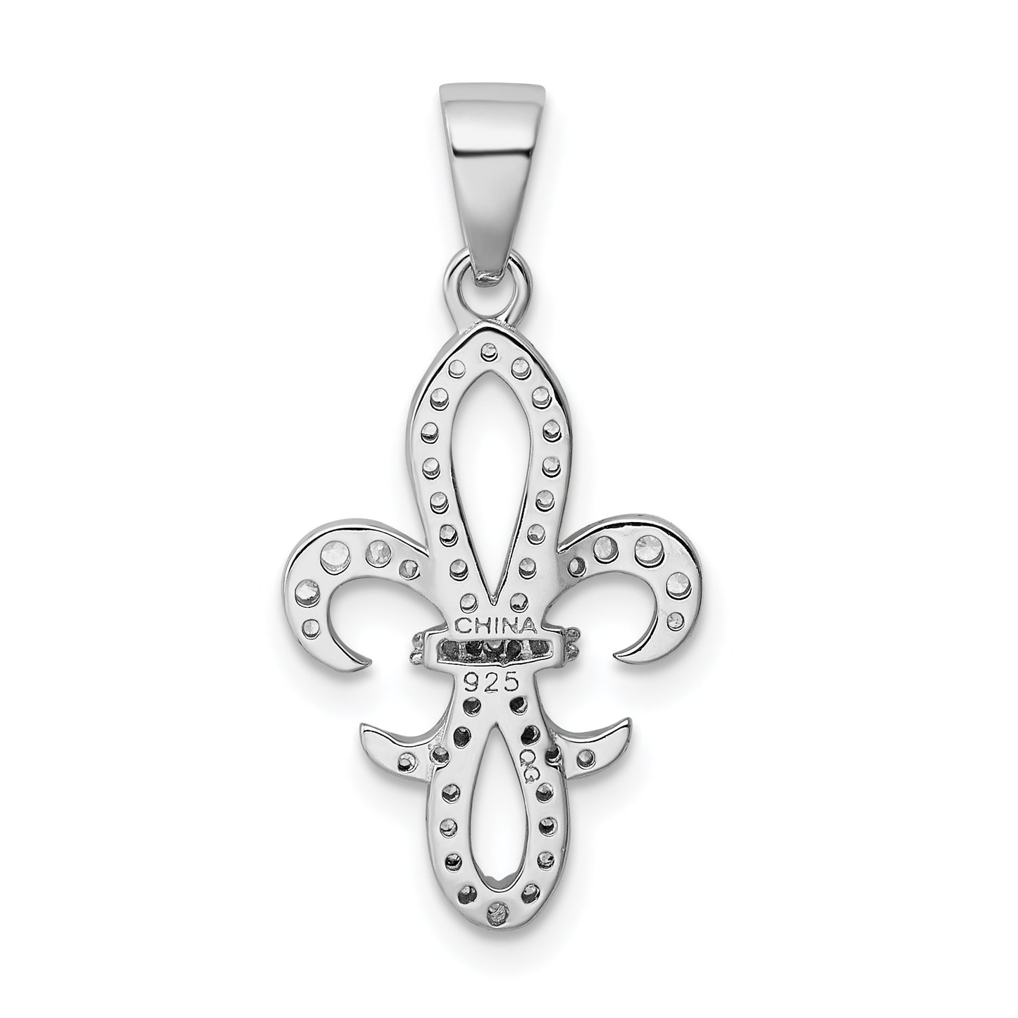 Sterling Silver Rhodium-Plated Cz Fleur De Lis Pendant