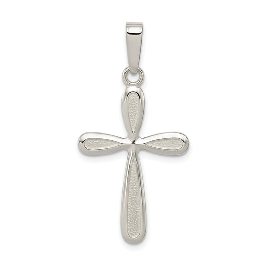 Sterling Silver Polished Textured Matte Cross Pendant