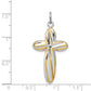 Sterling Silver Rhodium-Plated & Gold-Tone Twist Cross Reversible Pendant