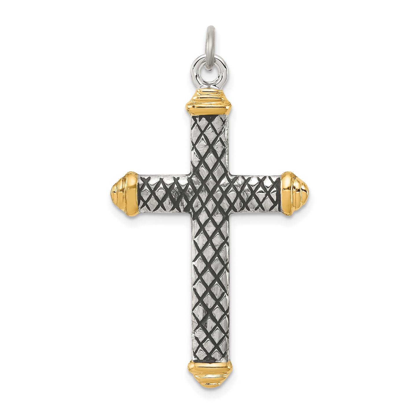 Sterling Silver Silver, Gold-Tone, Blk Rhod Criss Cross Design Pendant