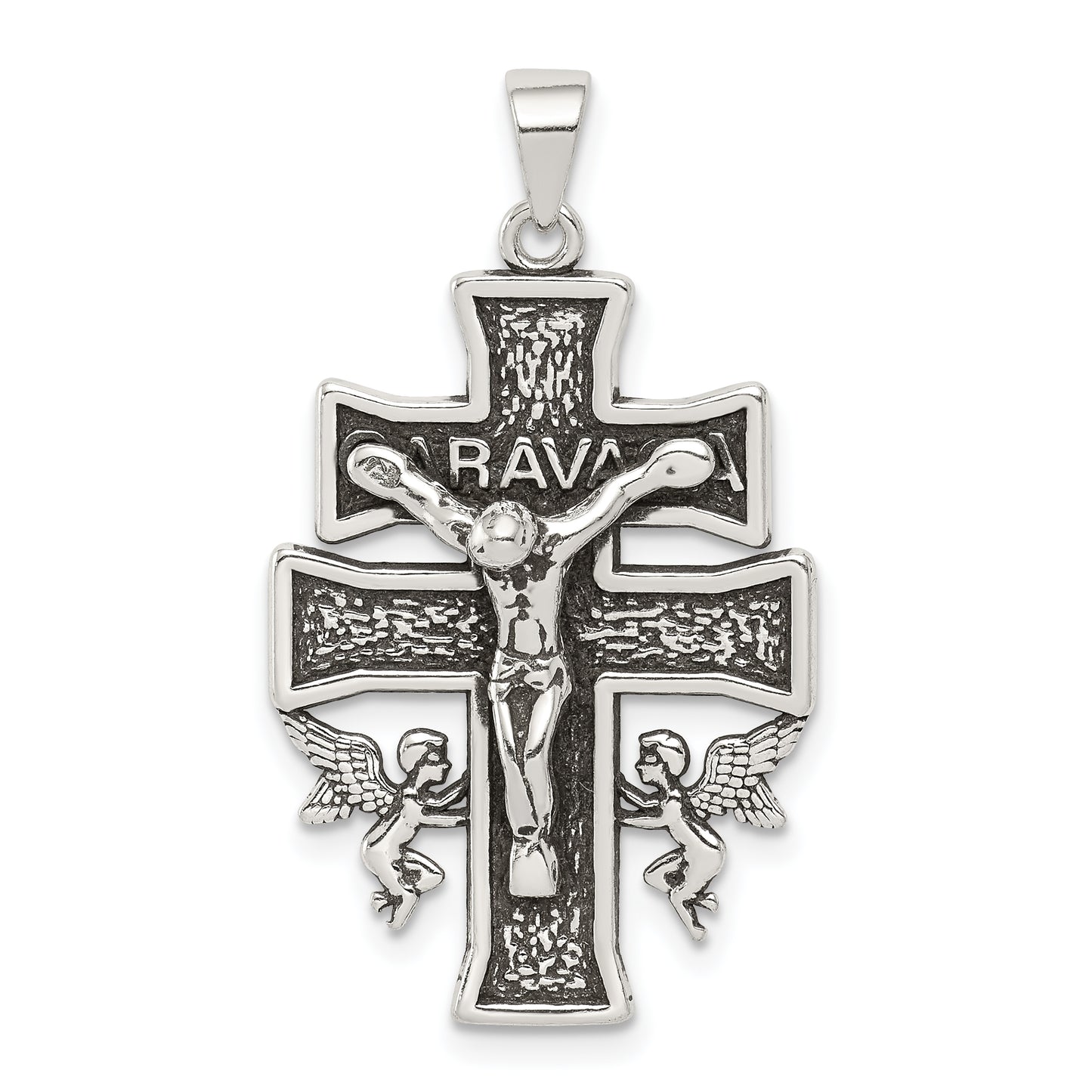 Sterling Silver Antiqued Mini Caravaca Crucifix Pendant