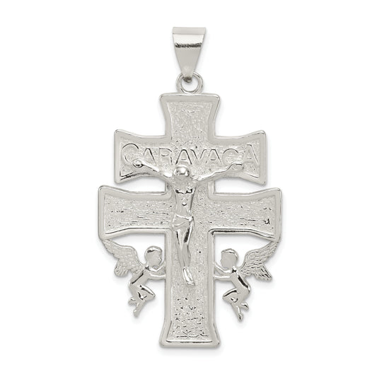 Sterling Silver Polished Large Caravaca Inri Crucifix Cross Pendant