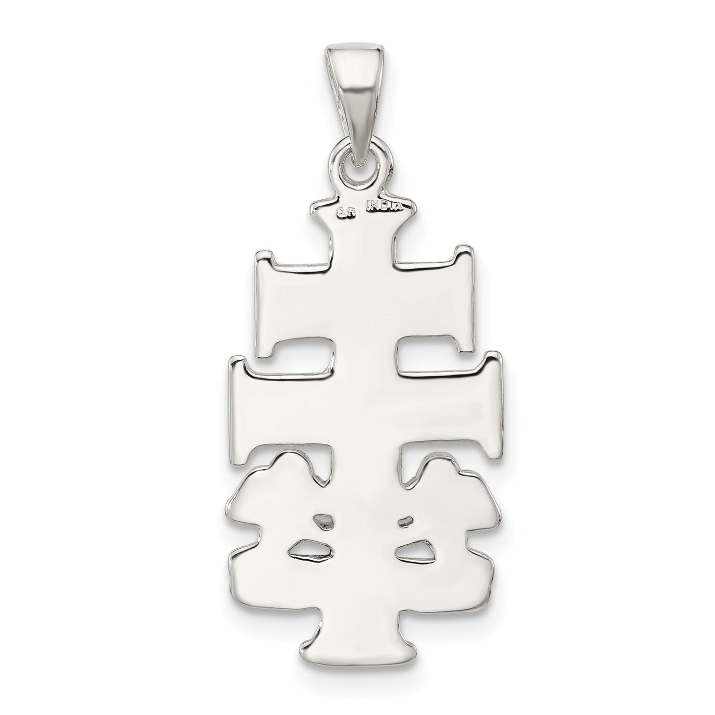 Sterling Silver Polished Caravaca Double Cross W/Angels Crucifix Pendant