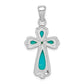 Sterling Silver Rhodium-Plated Polished Imitation Turquoise Cross Pendant