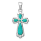 Sterling Silver Rhodium-Plated Polished Imitation Turquoise Cross Pendant