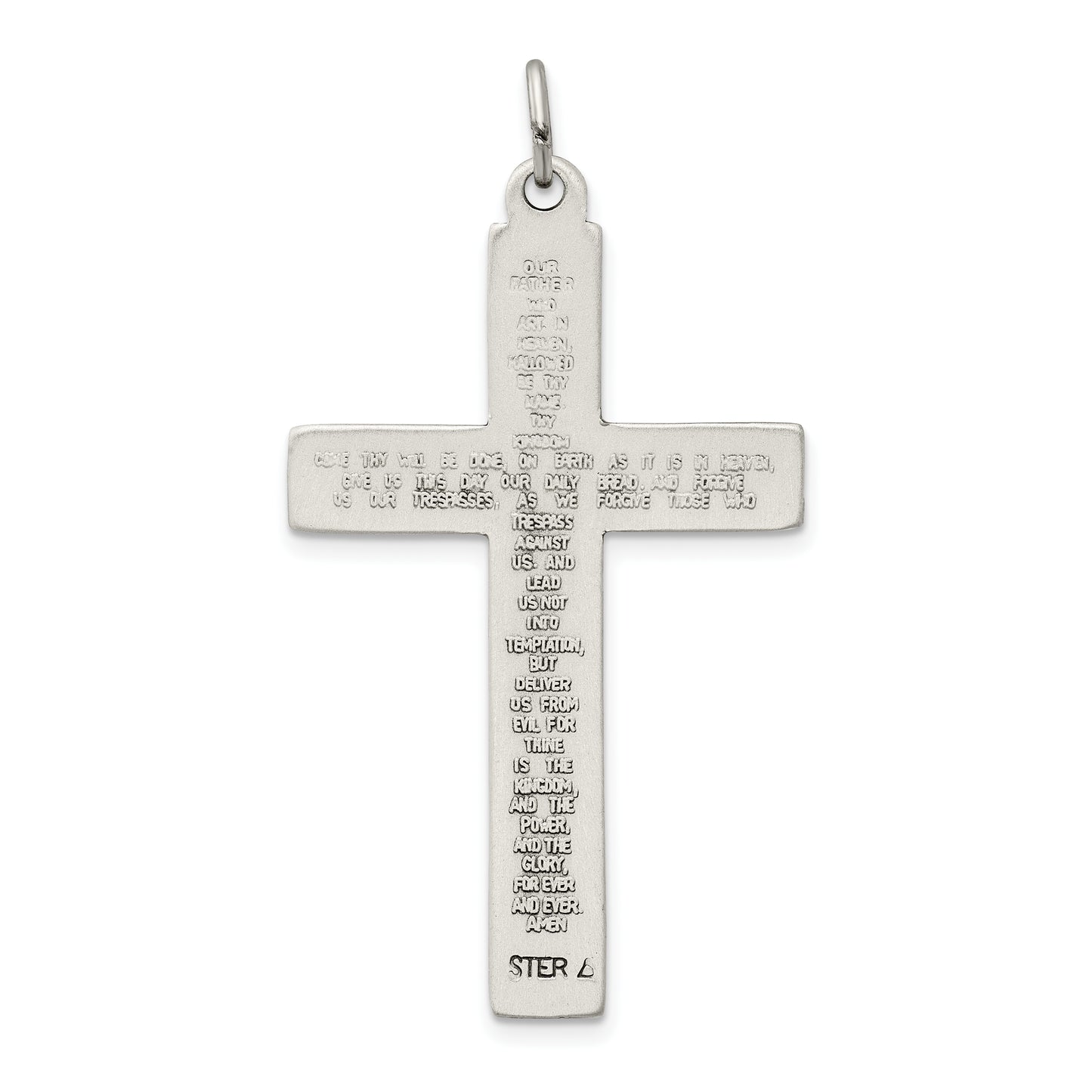 Sterling Silver Oxidized Cross W/ Prayer On Back Pendant