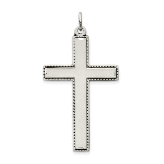 Sterling Silver Oxidized Cross W/ Prayer On Back Pendant