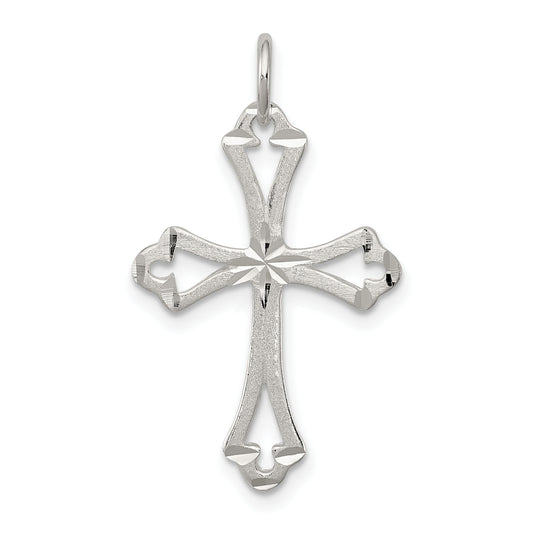 Sterling Silver Textured Diamond-Cut Laser-Cut Cross Pendant