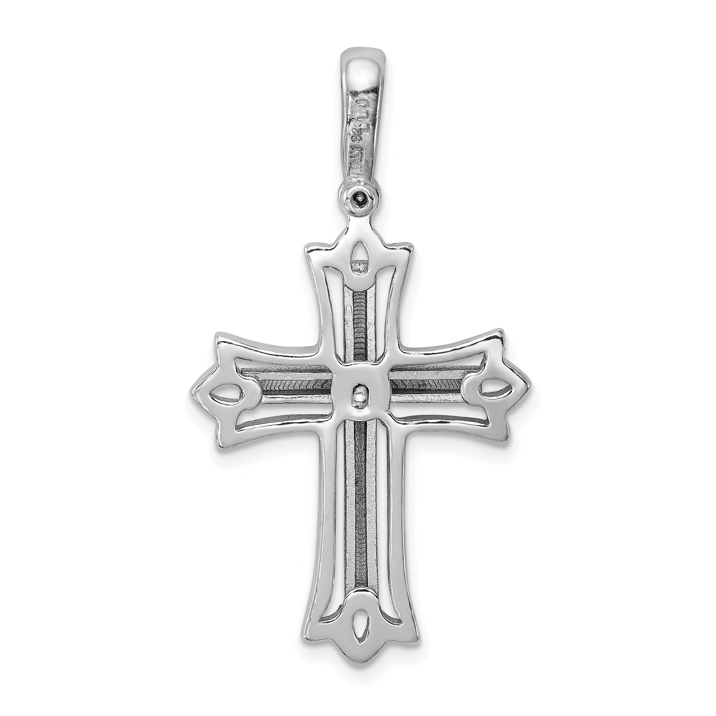 Sterling Silver Rhodium-Plated Brushed/Polished Cross Pendant