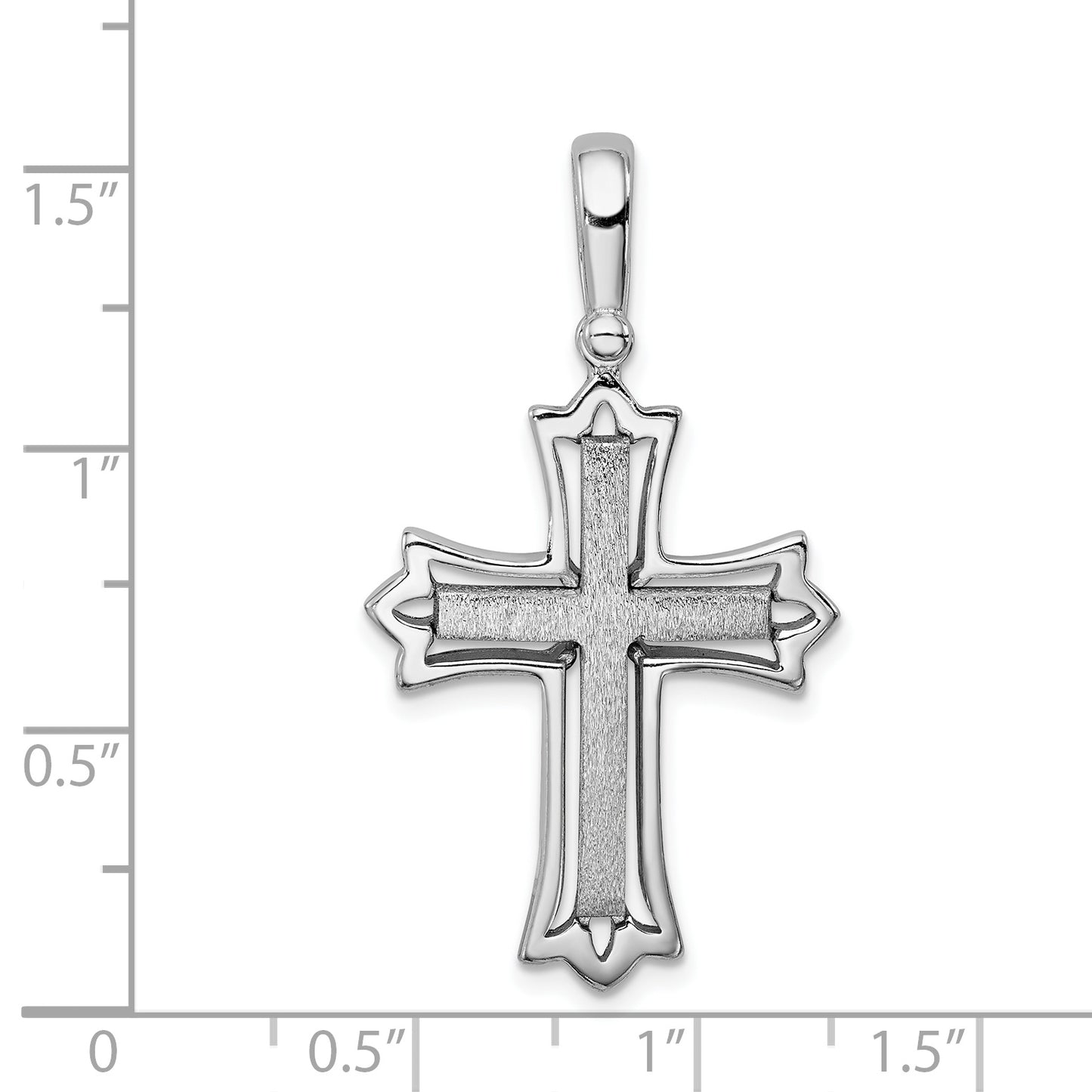 Sterling Silver Rhodium-Plated Brushed/Polished Cross Pendant