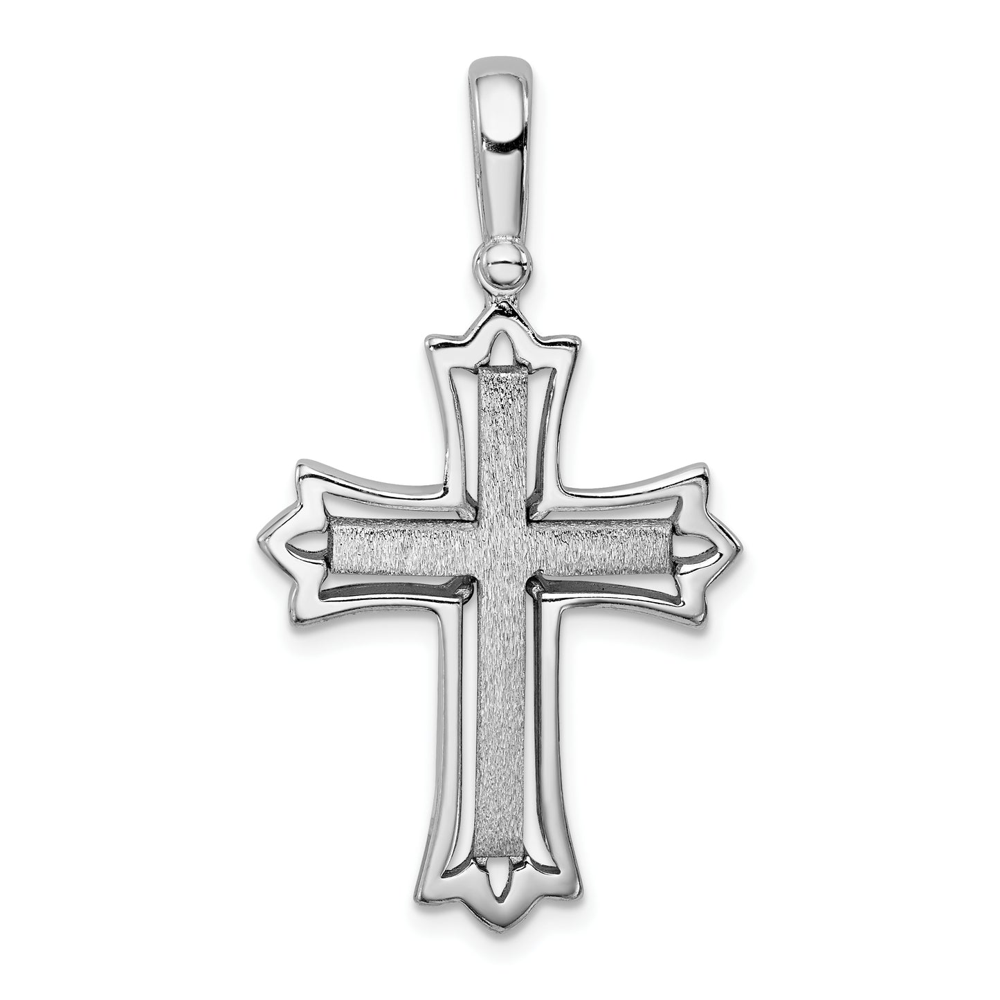 Sterling Silver Rhodium-Plated Brushed/Polished Cross Pendant