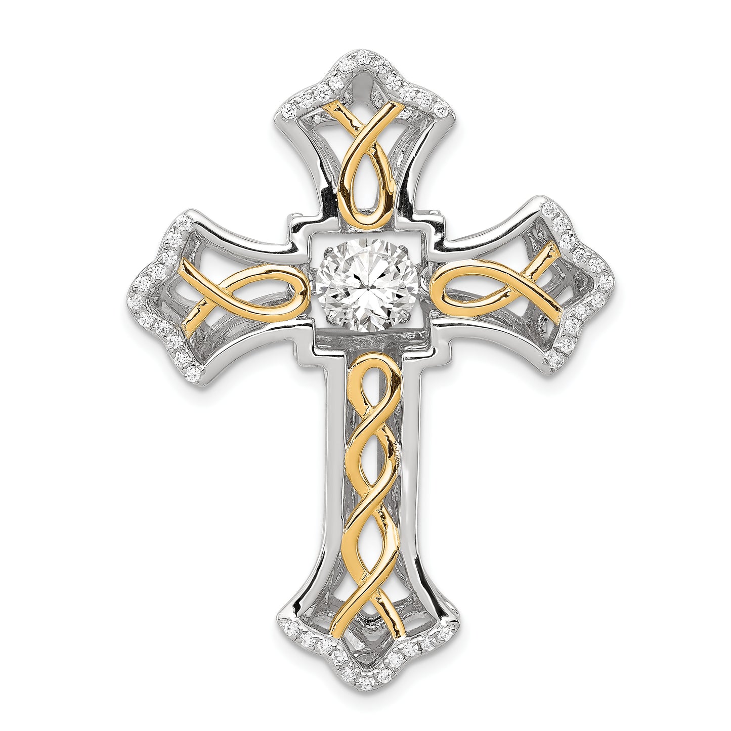 Sterling Silver Platinum-Plated Plshed Gold-Plated Vibrant Cz Cross Pendant