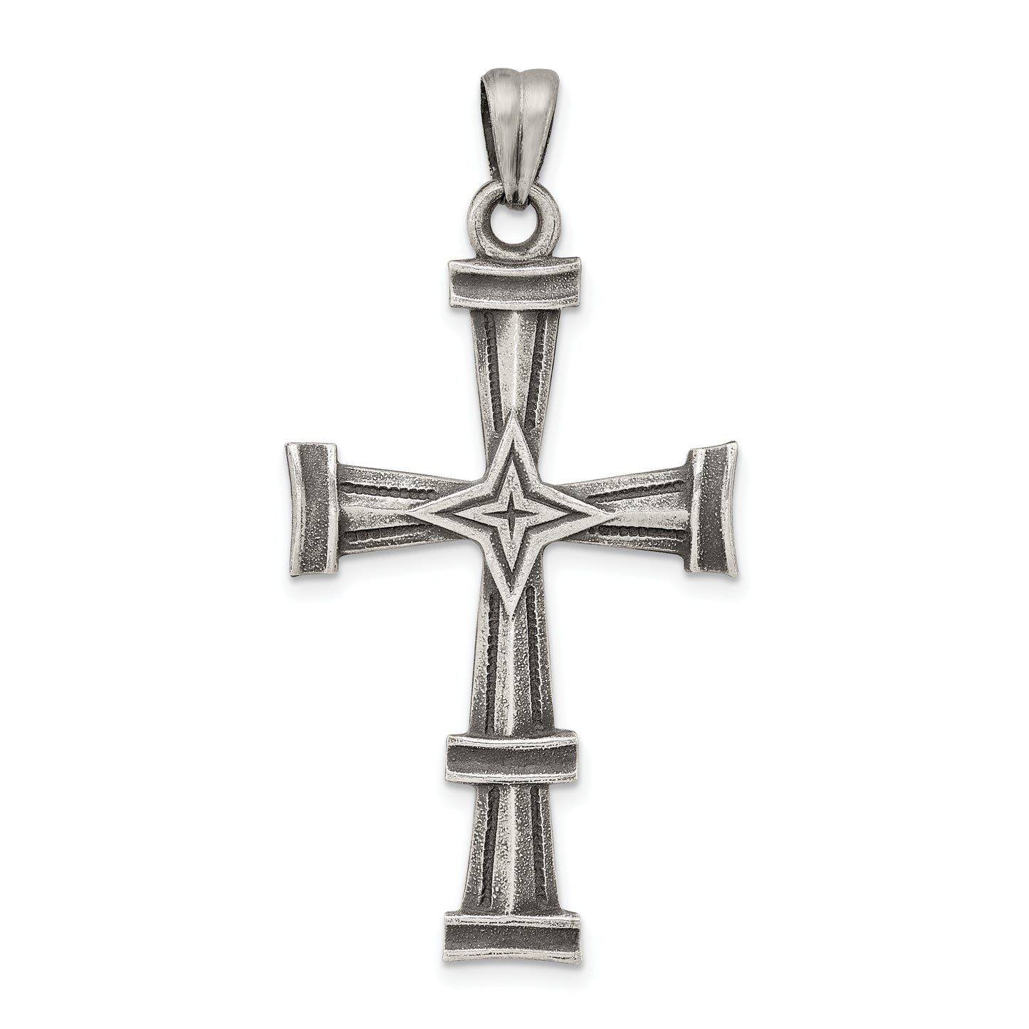 Sterling Silver Antiqued, Polished And Brushed Latin Cross Pendant