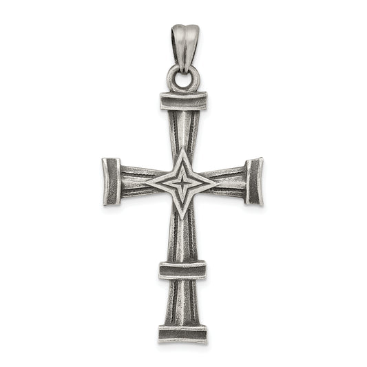 Sterling Silver Antiqued, Polished And Brushed Latin Cross Pendant