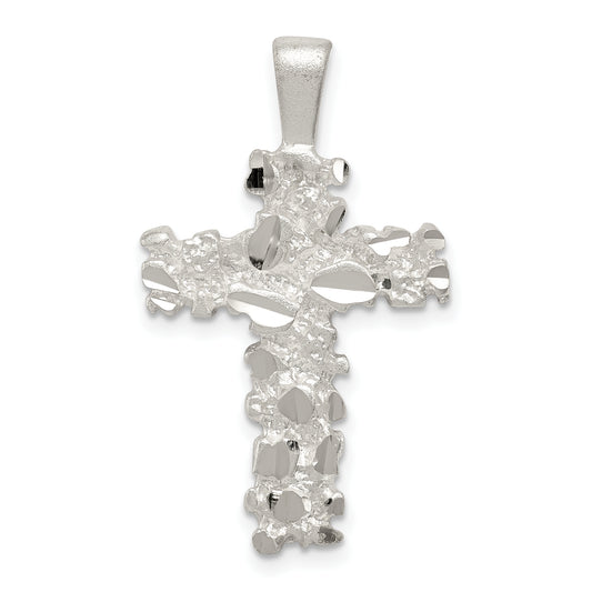 Sterling Silver Satin Finish Diamond-Cut Cross Pendant