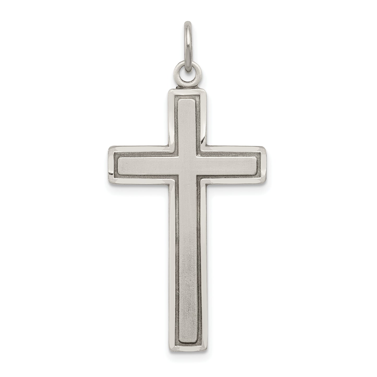 Sterling Silver Antiqued & Satin Cross Pendant