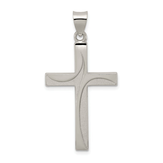 Sterling Silver Textured, Brushed And Polished Latin Cross Pendant