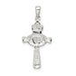 Sterling Silver Cz Heart Claddagh Cross Pendant