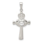 Sterling Silver Cz Heart Claddagh Cross Pendant