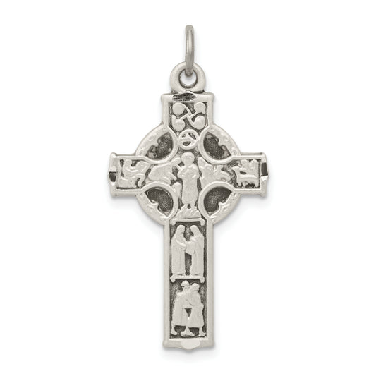 Sterling Silver Antiqued Celtic Cross W/Biblical Figures